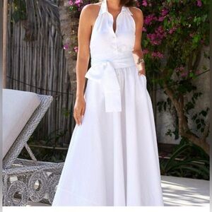 Boston Proper White Halter Maxi Dress